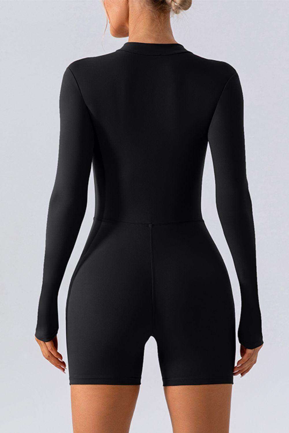 Half Zip Long Sleeve Active Romper for Women Fitness
