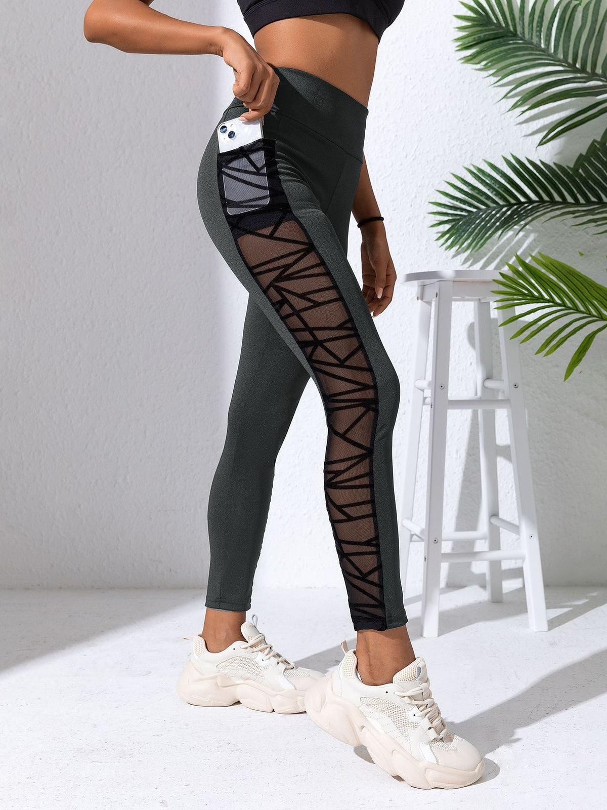Women's High Waist Contrast Color Yoga Leggings - Tight Running Pants