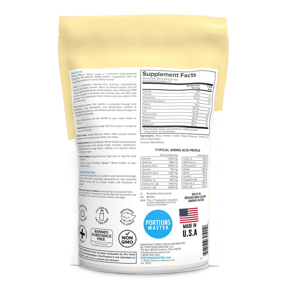 Portions Master Non-GMO Cross-Flow Microfiltration Whey Protein Isolate, Sweetened with Stevia | Vanilla Ice Cream