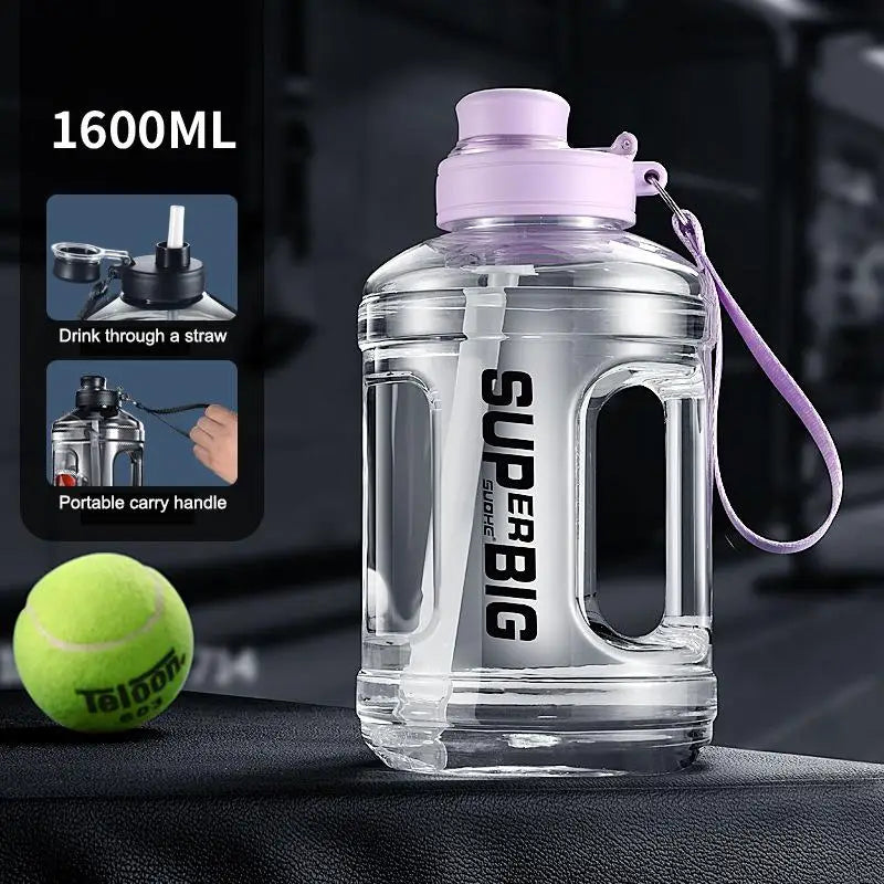 Large Capacity Sports Water Bottle with Straw | Leakproof Plastic Drinking Bottle for Outdoor Travel and Gym