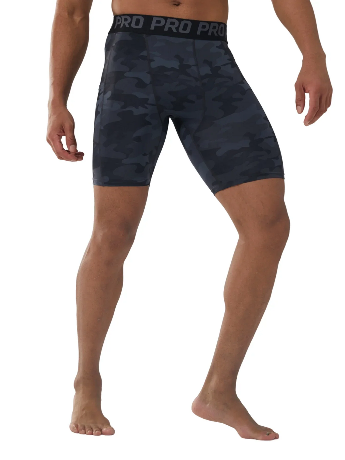 Men's Camo Compression Biker Shorts - Moisture-Wicking Training Tights with Pockets
