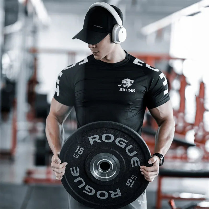 Men's Quick-Dry Short Sleeve Training T-Shirt - Breathable Elastic Sport Tee