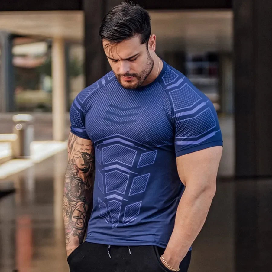 Men's Quick-Dry Compression Training T-Shirt - Short Sleeve Gym & Running Tee