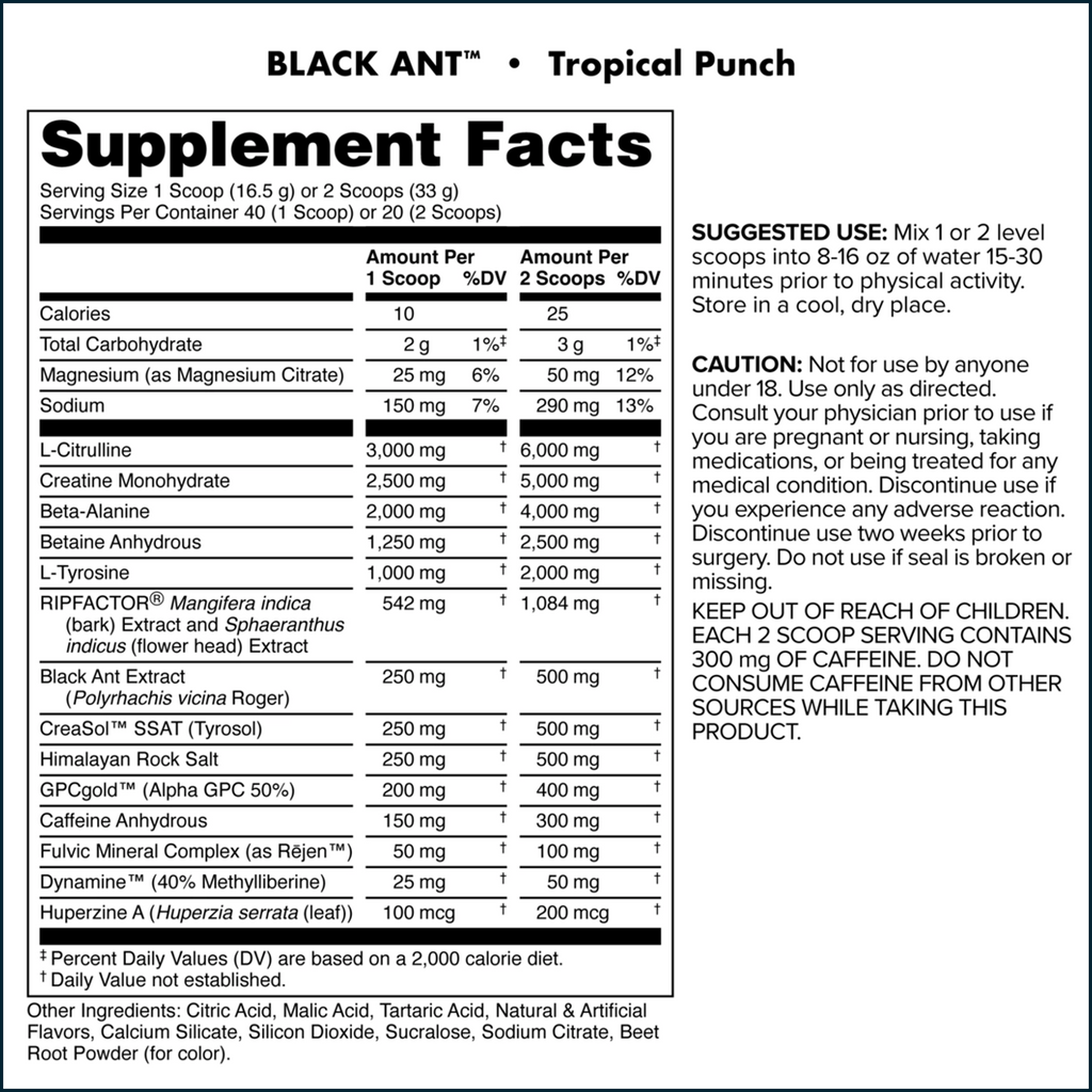 Bucked Up Black Ant Pre-Workout - High Stimulant Formula, 40 Servings